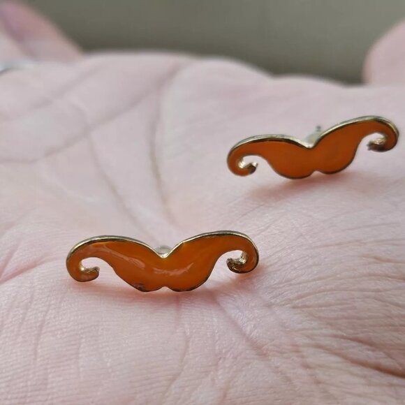 Fashion Jewelry Earrings Mustache Orange Enamel Stud Earring - Picture 4 of 12